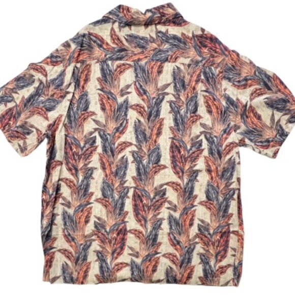 Caribbean Silk Blend Feathers Print Short Sleeve‎ Hawaiian Camp Shirt Mens 2XT - Picture 2 of 12